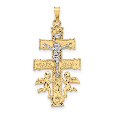 Black Bow Jewelry 14k Two Tone Gold Caravaca Crucifix Cross Pendant
