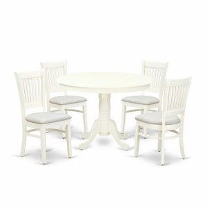 HomeStock 5-Piece Linen White Finish Solid Wood Top Dining table with 4 Chairs with Slat Back - 1 of 4