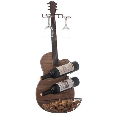 Vintiquewiseblack Metal Guitar Shaped Wine Rack Holder For Living