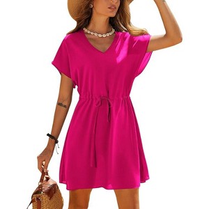 Ekouaer Women's Cover Ups Casual Swimsuit Coverups Flowy Tie Waist Beach Cover Up Dress - 1 of 4