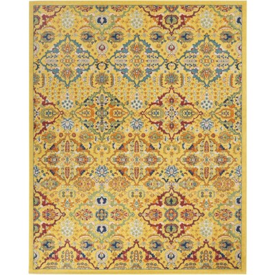 Bohemian Bliss Yellow Floral 9' x 12' Low-Pile Area Rug
