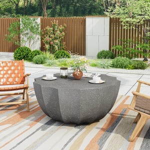 35" Modern Round Outdoor Coffee Table - Durable MgO Cement Design for Patio, Garden & Living Room -- Frevyn - 1 of 4