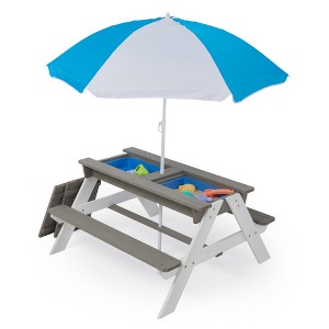 SKONYON 3-in-1 Kids’ Cedar Picnic Table Set with Convertible Play Table and Sunshade Umbrella - 1 of 4