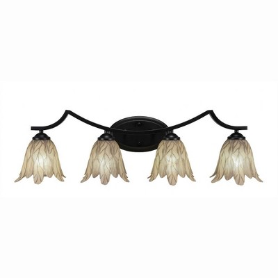 Toltec Lighting Zilo 4 - Light Vanity in  Matte Black with 7" Vanilla Leaf Shade