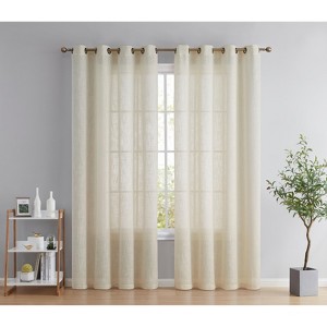 HLC.ME Abbey Faux Linen Textured Semi Sheer Privacy Light Filtering Window Grommet Thick Curtain Panels, Set of 2 - 1 of 4