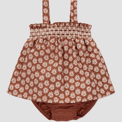 Carter's Just One You®️ Baby Girls' Floral Romper - Brown/White 3M: Cotton Poplin, Sleeveless, Snap Closure
