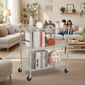 3-Tier Utility Rolling Cart with Wheels – Heavy Duty Commercial Grade Metal Serving Cart, 1500 LBS Capacity Tool Storage Cart with Handle Bar - 1 of 4