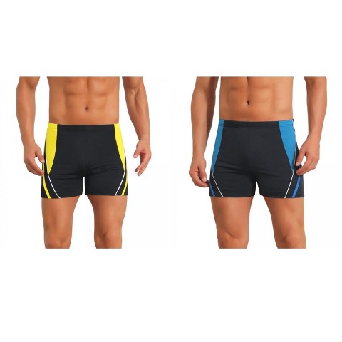 INSPIRE CHIC Men's Color Block Adjustable Drawstring Pool Swimming Shorts 2 Packs 1 Blue 1 Yellow 30