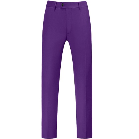 Lars Amadeus Men's Dress Business Classic Fit Flat Front Suit Trousers  Purple 36