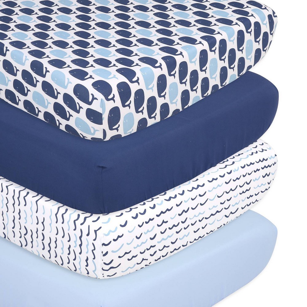 Photos - Bed Linen The Peanutshell Fitted Crib Sheets - Blue Nautical - 4pk