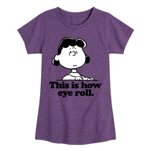 Girls' - Peanuts - Lucy This Is How Eye Roll Fitted Short Sleeve Graphic T-Shirt - 1 of 4