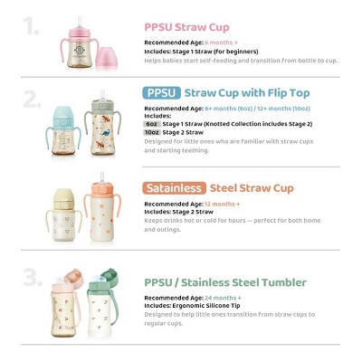 Grosmimi Stainless Steel Straw Cup with Flip Top - 6oz (12 Months ) Air Balloon Blue 6oz