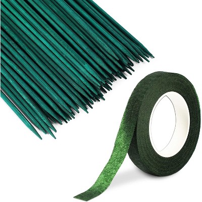 Farmlyn Creek 100 Bamboo Garden Stakes with 25 Yards Flower Tape (Green)