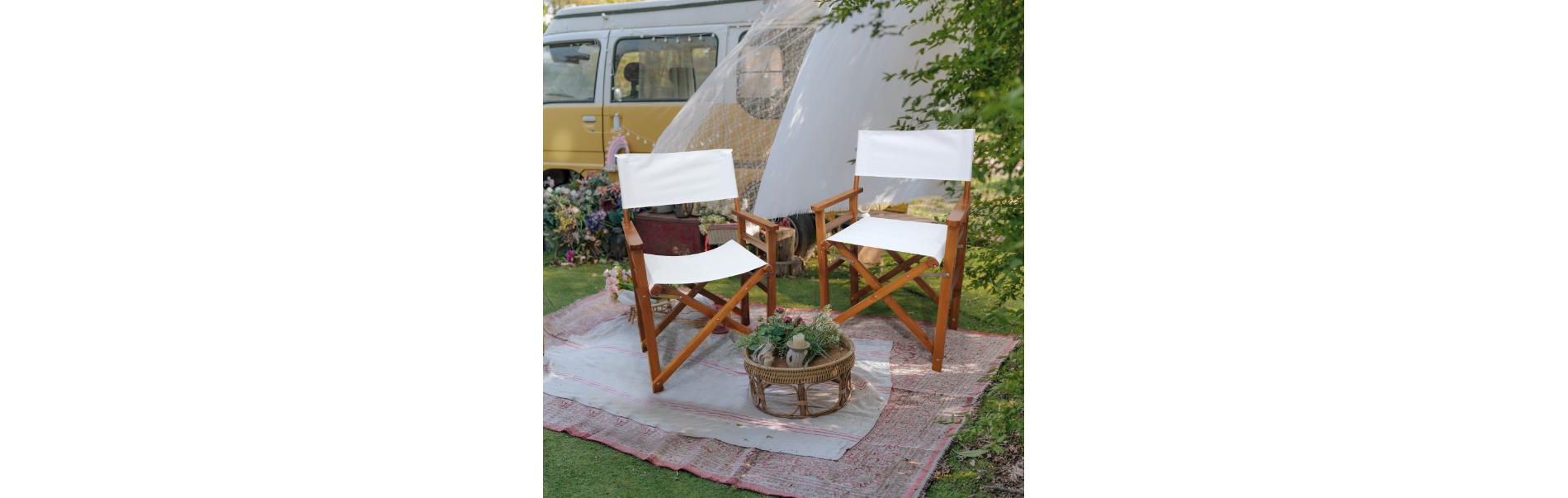 Okak Wooden Folding Chair with Canvas Surface Set of 2, Camping Chairs with Vintage Design, Portable Chair for Hiking, Camp, Picnics, Natural