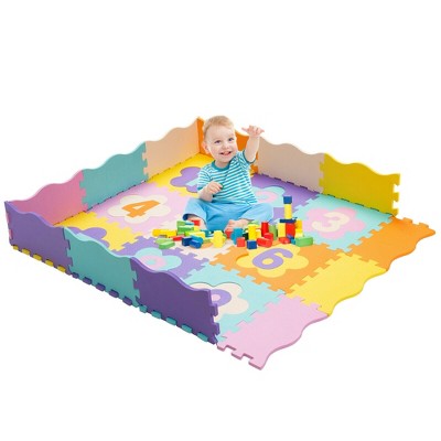 Image of Costway 75 Pieces Baby Foam Interlocking Play Mat w/ Fence w/Detachable Numbers