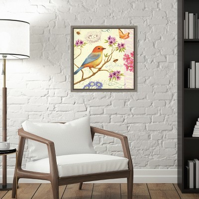 Spring Birds and Bees Canvas Art Print in Light Colors