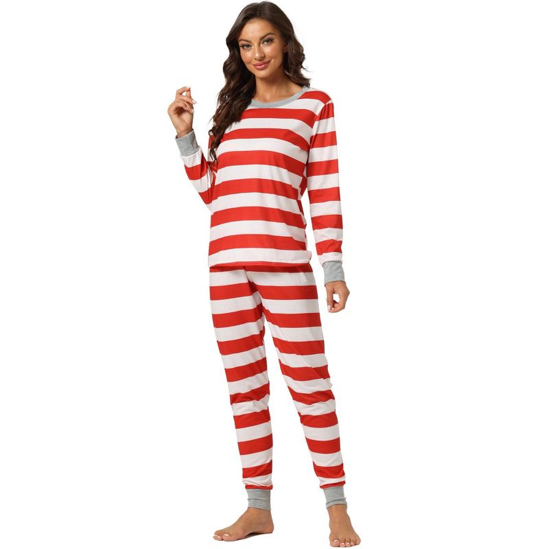 cheibear Striped Winter Xmas Christmas Family Matching Sleepwear Set Red-Stripes, 2 of 6