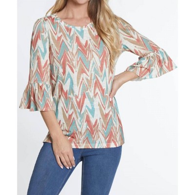 Women's Flounce Sleeve Chevron Knit Top - Multiples