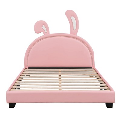 GustoWave Full Size Upholstered Bed Frame with Rabbit Ears Headboard, Wood Slat Support, No Box Spring Needed, 79.5" x 56"