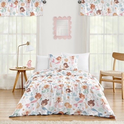 Sweet Jojo Designs Girl Twin Comforter Bedding Set Mermaids Pink Blue And Orange 4pc Target