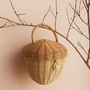 Hand Bag Rattan Storage Acorn Basket With Lid, Cute Handcrafted Organizer Gift Decoration, Artwork Wicker Newborn Photography Accessories Acorn - 1 of 4