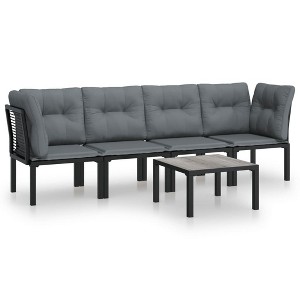 vidaXL Patio Furniture Set Outdoor Loveseat Sofa Black and Gray Poly Rattan - 1 of 4