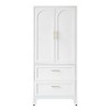 AENKYO 60 Tall Storage Wardrobe Cabinet with Drawer & Hanging Rod, 2-Door Storage Closet with Adjustable Shelf - White Wardrobe - 3 of 4