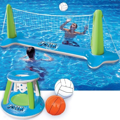 Syncfun Inflatable Volleyball Net & Basketball Hoops Pool Float Set ...