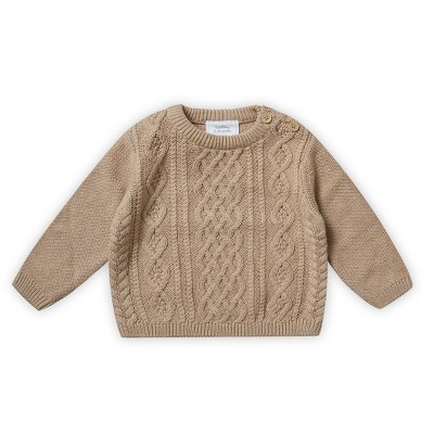 Stellou & Friends 100% Cotton Unisex Cable Knit Sweater for Babies and Children Ages 0-6 Years - Beige / 9-12 Months