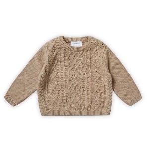 Stellou & Friends 100% Cotton Unisex Cable Knit Sweater for Babies and Children Ages 0-6 Years - Beige / 9-12 Months - 1 of 3