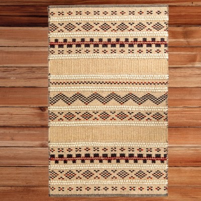 DEERLUX Handwoven Boho Beige Textured 100% Wool Flatweave Kilim Rug