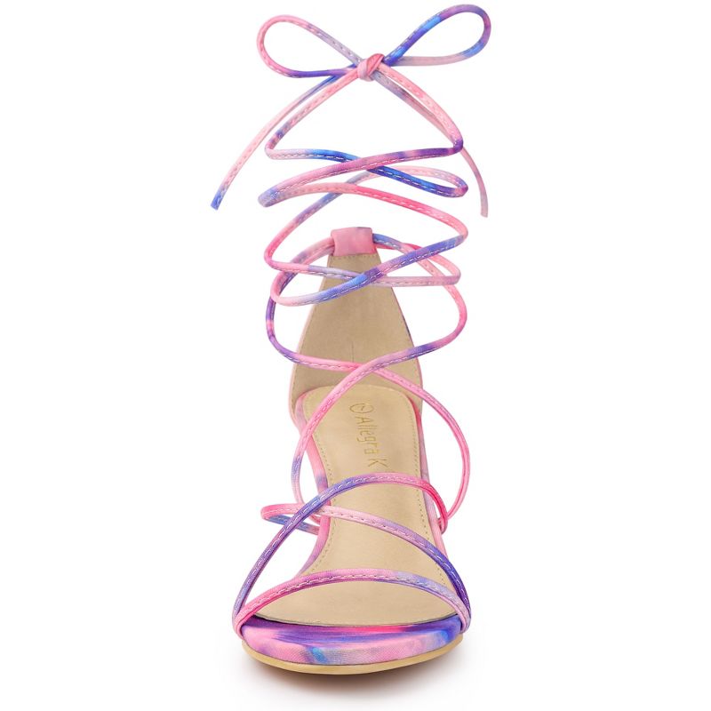 Allegra K Women's Lace Up Strappy Tie Dye Kitten Heels Sandals, 3 of 7