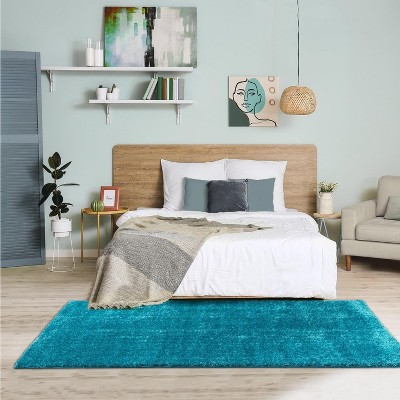 Turquoise 5' x 7' Solid Shag Stain-Resistant Area Rug
