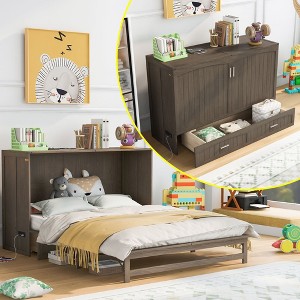 NicBex Queen Size Murphy Bed Wooden Queen Bed Frame Wall Bed with 2 Spacious Drawers and USB Charging for Apartment, Antique Gray - 1 of 4