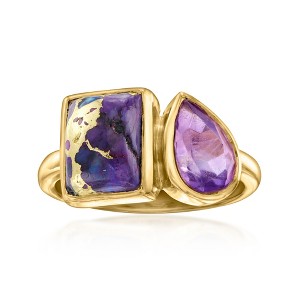 Ross-Simons Purple Turquoise and 1.10 Carat Amethyst Toi Et Moi Ring in 18kt Gold Over Sterling - 1 of 4