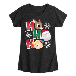 Girls' - Rudolph - Rudolph Ho Ho Ho Fitted Short Sleeve Graphic T-Shirt - 1 of 4