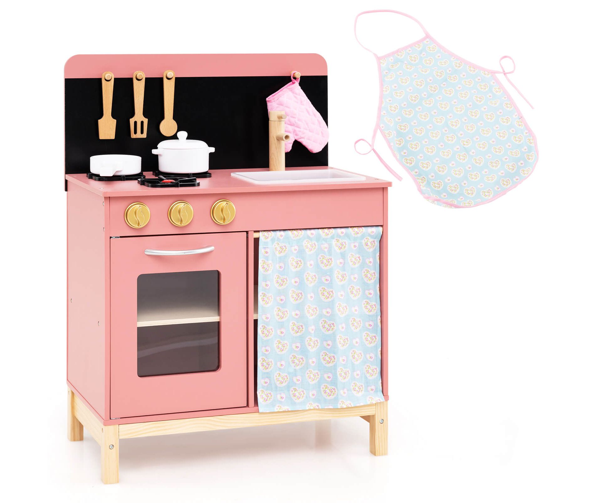 Costway Kids Play Kitchen Set with Door Sink & Oven Accessories Gift for Girls Boys 3+ Years Old