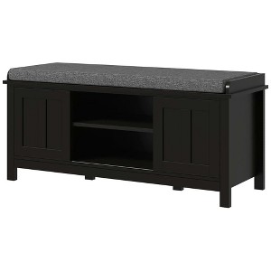Resenkos Storage Ottoman Bench,Modern Shoe Storage Bench with Cushion, 2 Sliding Doors,Holds 10 Pairs, Black - 1 of 4