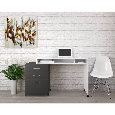 2pc Essentials Home Office Set With 3 Drawer File Cabinet White Black Nexera Target