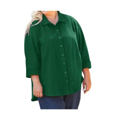 Women's 3/4 Sleeve Crinkle Cotton Long Sleeve Button Up - Plus - On The Plus Side