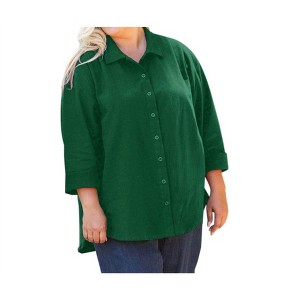 Women's 3/4 Sleeve Crinkle Cotton Long Sleeve Button Up - Plus - On The Plus Side - 1 of 2