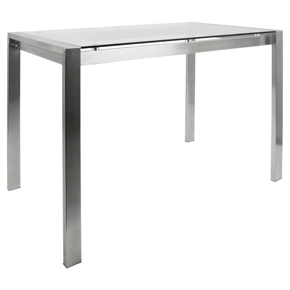 Photos - Garden & Outdoor Decoration CounterHeight Table Stainless Steel - LumiSource: Contemporary Glass Top, Seats 6, Metal Frame