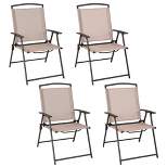 Costway 4 pcs Patio Folding Sling Dining Chairs Armrests Steel Frame Outdoor Beige/Grey