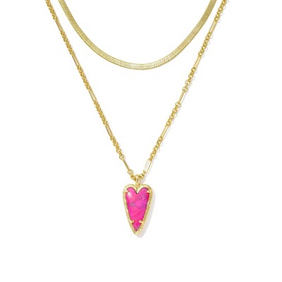 Kendra Scott Valentine's Day 14K Gold Over Brass Aria Multi Strand Necklace - Fuchsia Variegated Magnesite