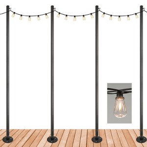 Excello Global Products V2 Light Pole 4 Pack with 100' of LED Edison Bulb String Lights (Deck Mount) - 1 of 4
