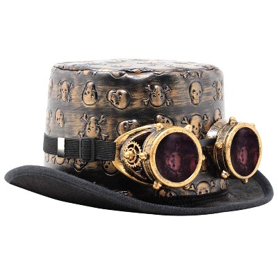 Joyfy Adult Steampunk Costume Hat with Attached Goggles, Victorian Halloween Dress Up Accessories Costume