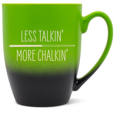 100 North Billiards Design 10 Ounce Green and Black Two Toned Ombre, Comfortably Fits Your Hands, Ceramic Tea Coffee Cup Mug, Less Talkin' More