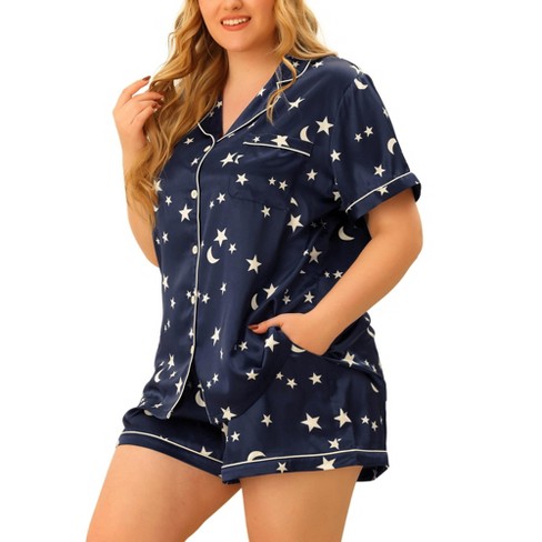 Women's Plus Size Short Sleeve Top And Pants Pajama Set White/blue 3x -  White Mark : Target