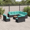 vidaXL 12 Piece Patio Sofa Set with Cushions Black and Blue Poly Rattan - 2 of 4