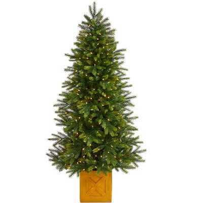 Nearly Natural 6-ft Manchester Fir Artificial Christmas Tree in Decorative Planter with 350 Clear Warm (Multifunction)